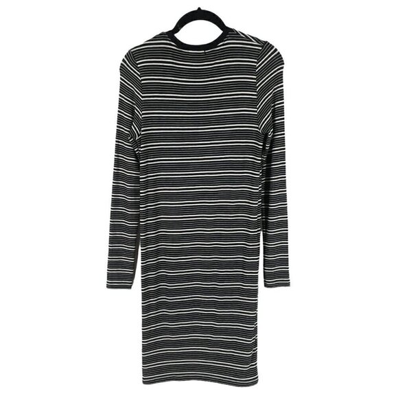 ATM Anthony Thomas Melillo Long-Sleeve Engineered Black White Stripe Rib Dress M - Picture 4 of 8